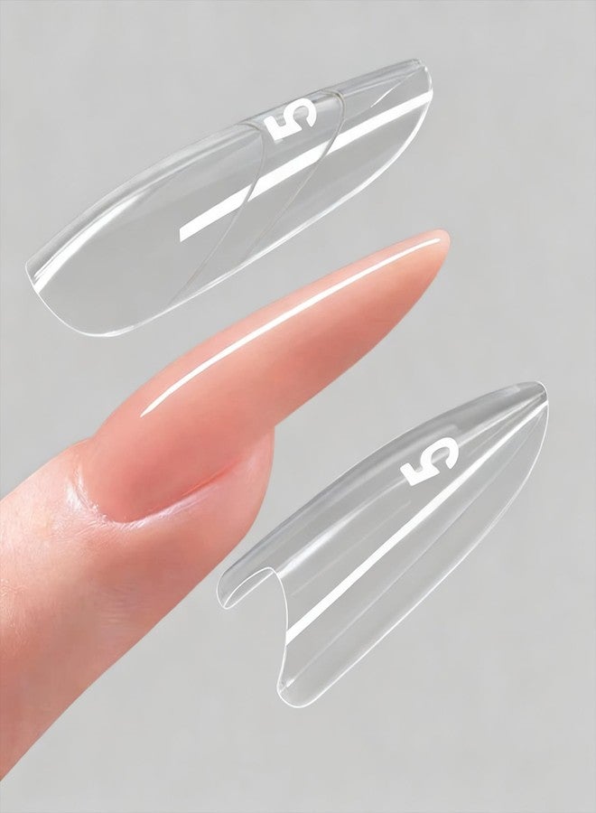 ESUOHYM 240 pcs Sandwich Dual Nail Forms Reusable Quick Nails Extension Mold for Builder Structure Poly Gel,15 Sizes Long Oval Bulider Forms with Almond Shape Guide Lines Nail Art Tools Salon Home - Image 1